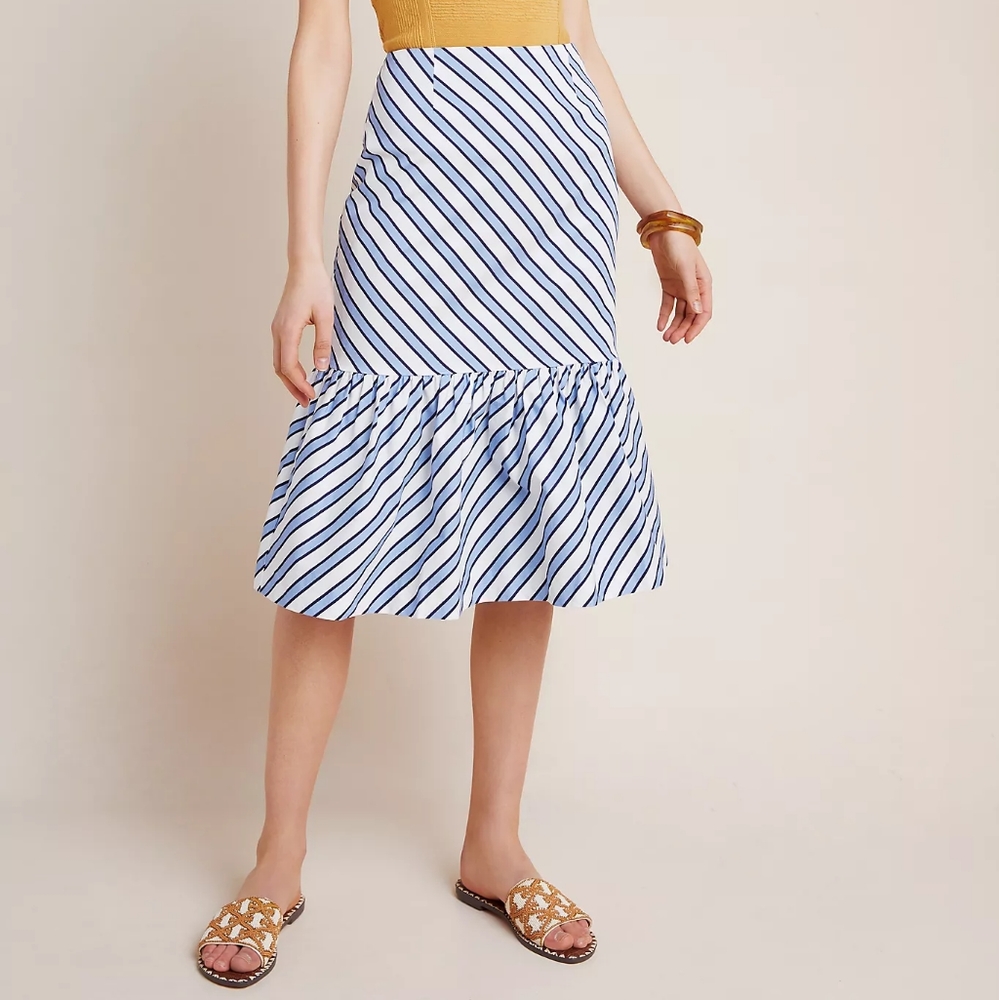 Anthropologie fitted waist striped midi skirt